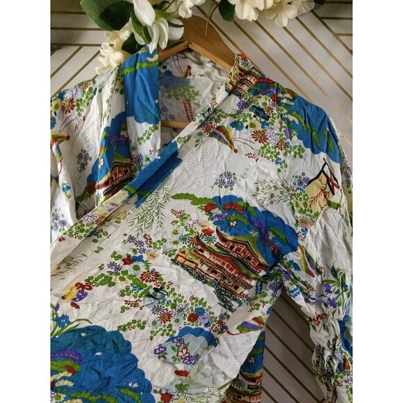 Made In Japan Open Front Kimono Scenery Beautiful Pocket - Picture 4 of 11